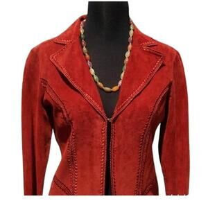 Cache Rust Suede Leather Peek-A-Boo Crochet Insert Jacket Top New $248 NWT